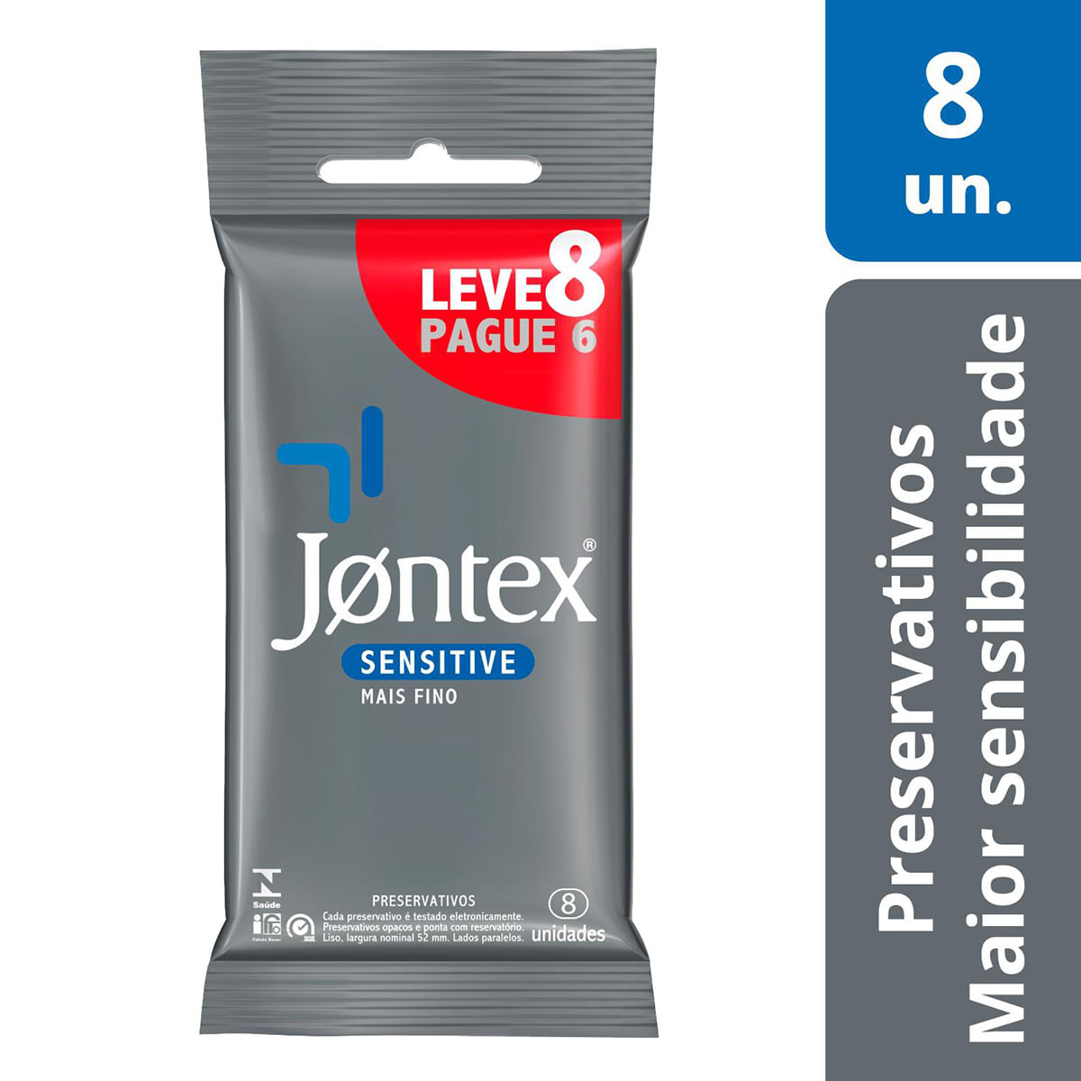 Preservativos Lubrificados Sensitive Mais Fino Leve 8 Pague 6 Jontex