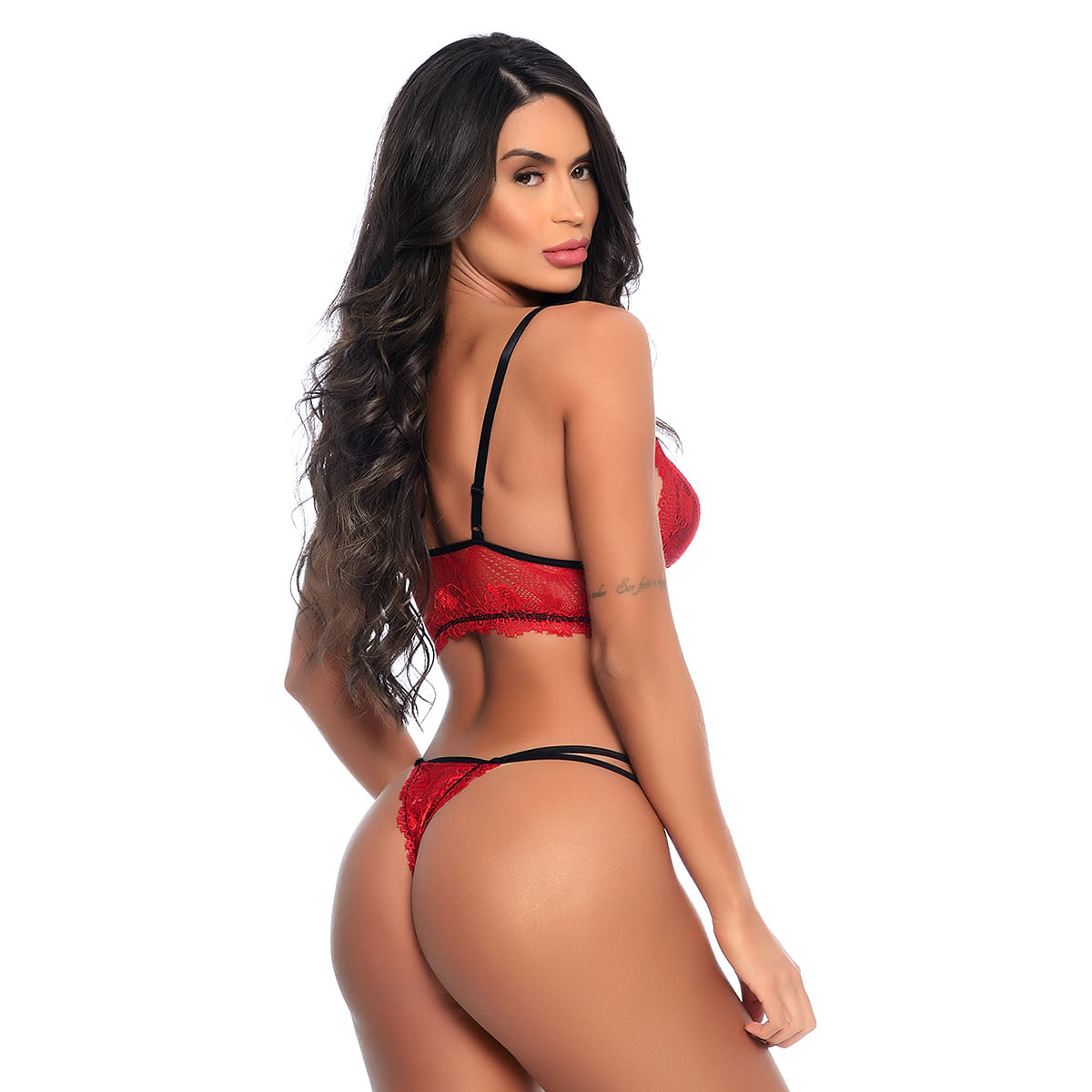 Conjunto Sara em Renda e Lacinho sem Bojo Patitex