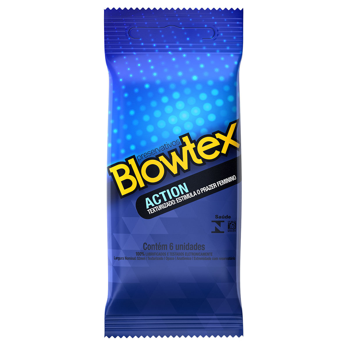 Preservativos Lubrificados Action Texturizado Estimula o Prazer Feminino com 6 unidades Blowtex