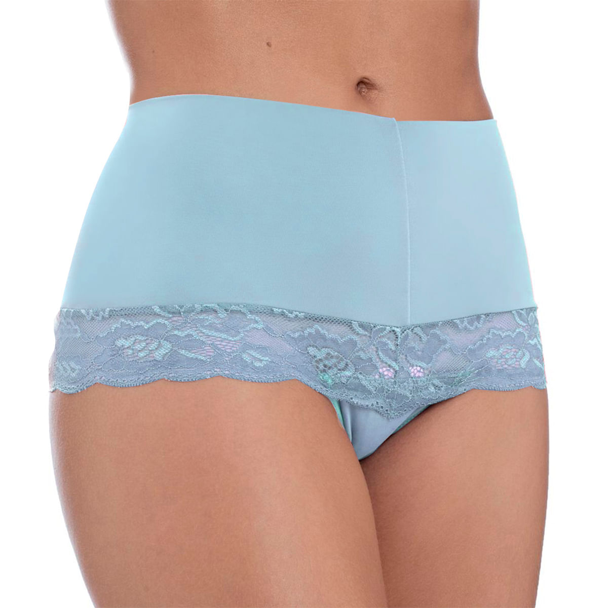 Calcinha Cintura Alta Hot Pants em Microfibra Rendada com Transparência Patitex
