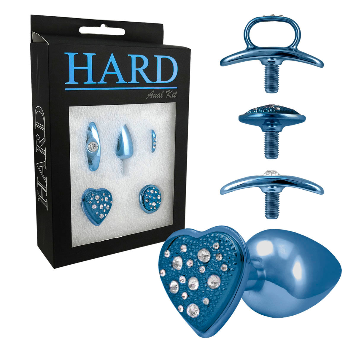 Anal Kit Plug com Base Removível Azul 2,5 x 3,8 cm Hard
