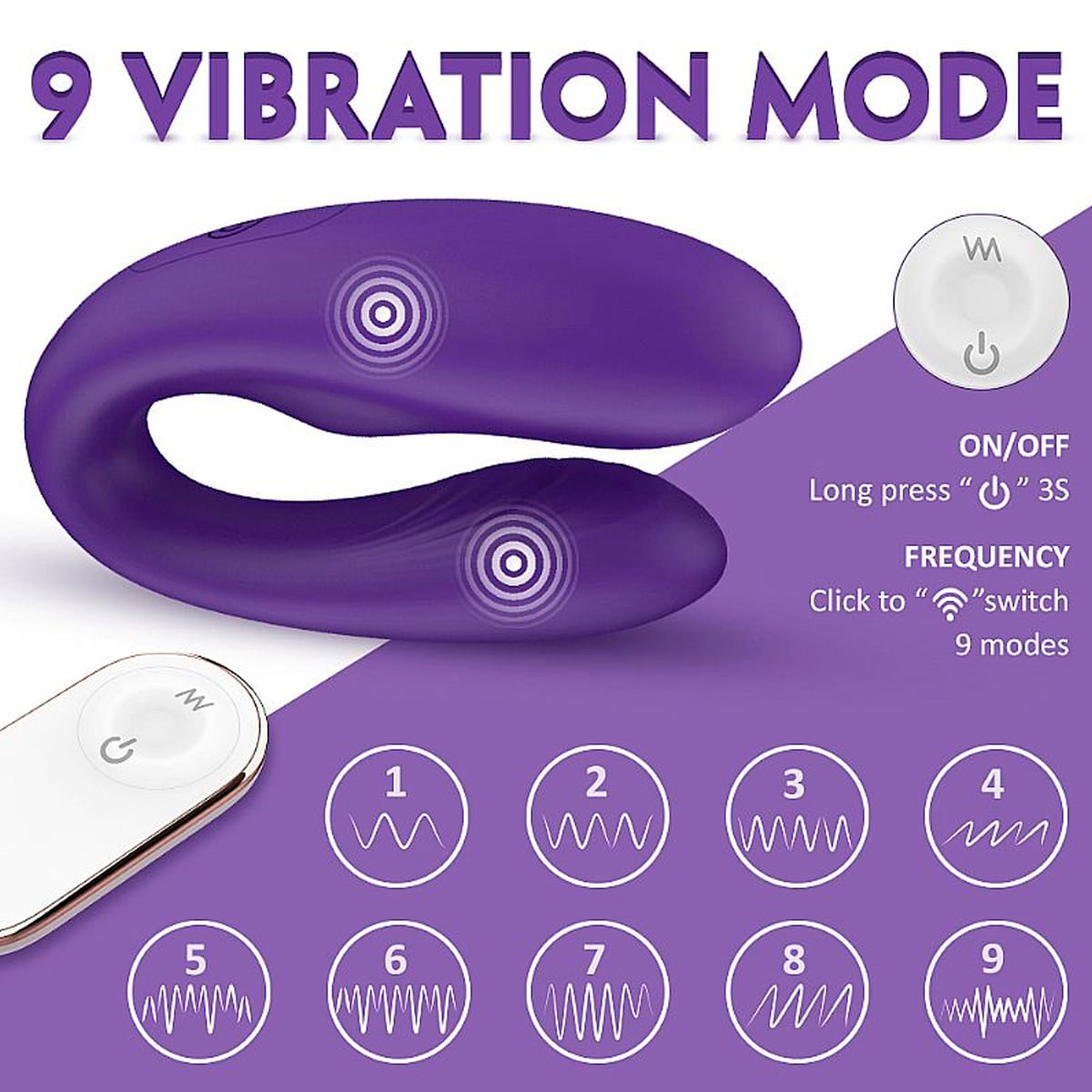S-Hande Viviana-RCT Massageador de Casal com Controle Remoto e 9 Funções de Vibração Sexy Import