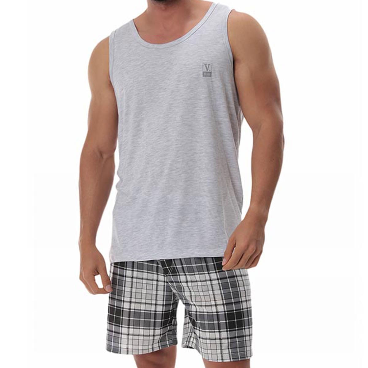 Pijama Adulto Xadrez com Regata em Meia Malha Victory