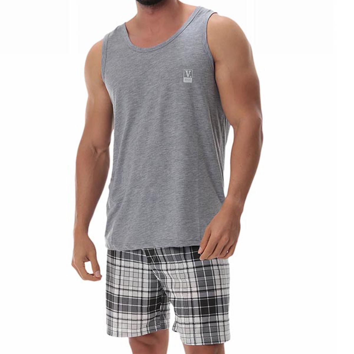 Pijama Adulto Xadrez com Regata em Meia Malha Victory