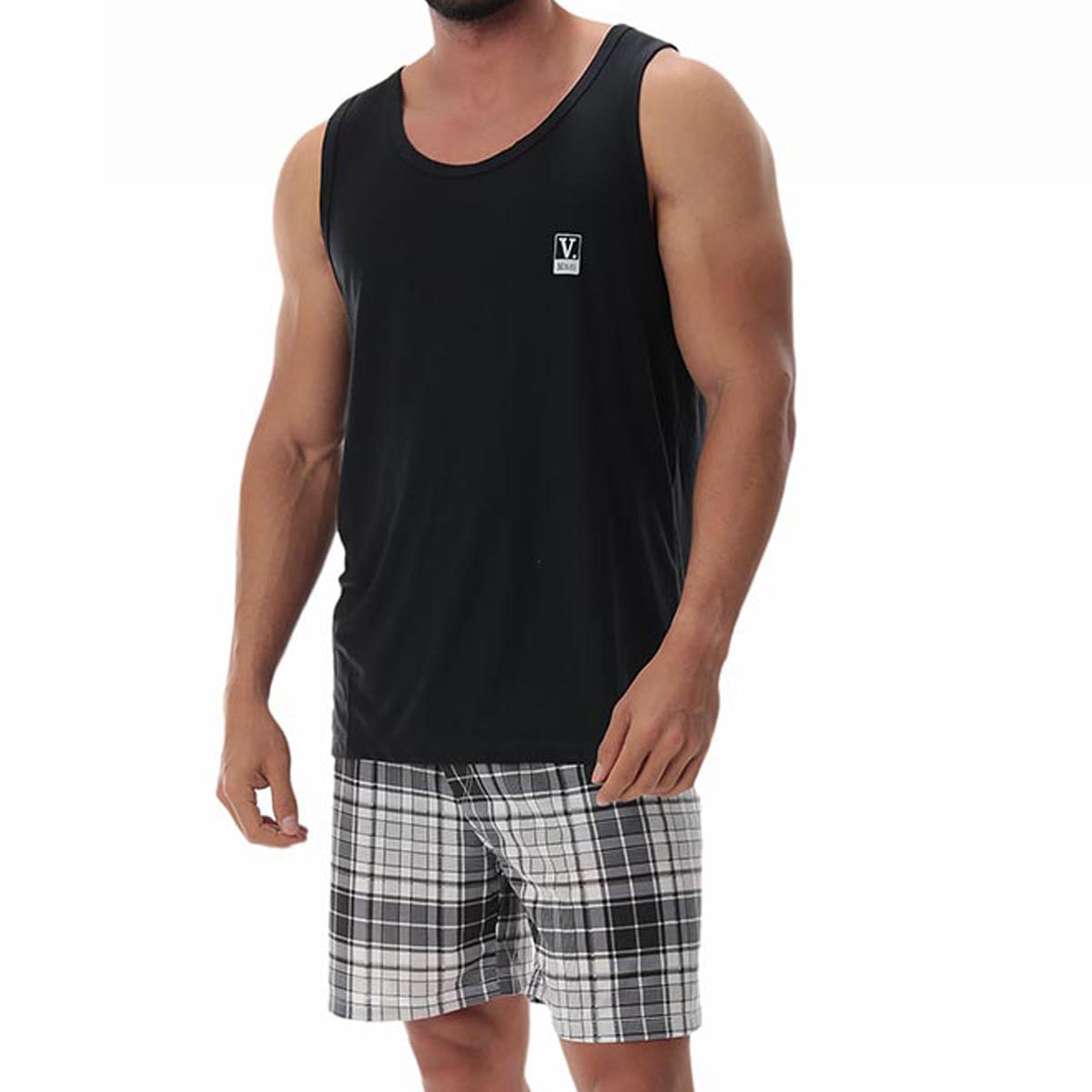 Pijama Adulto Xadrez com Regata em Meia Malha Victory