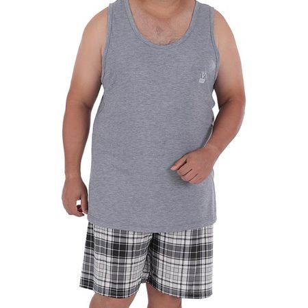 Pijama Xadrez Regata Plus Size em Meia Malha Victory