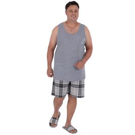 Pijama Xadrez Regata Plus Size em Meia Malha Victory