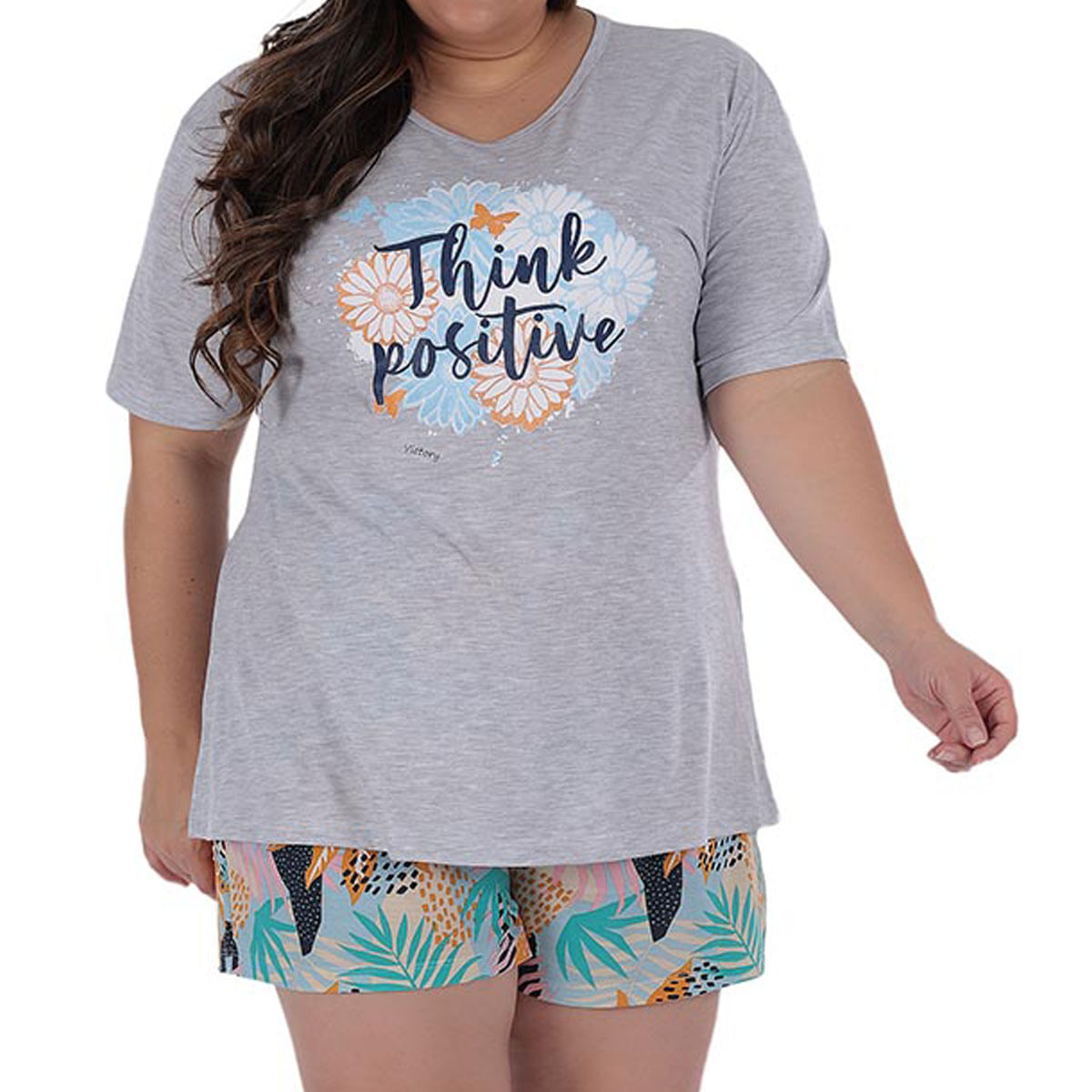 Short Doll Manga Curta Plus Size em Meia Malha Victory