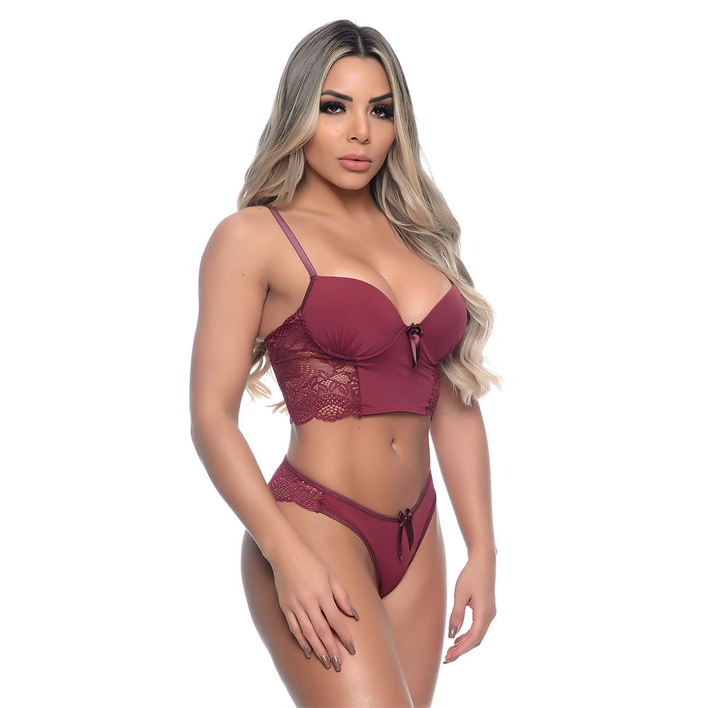 Conjunto Cropped Roberta Rendado com Bojo Patitex