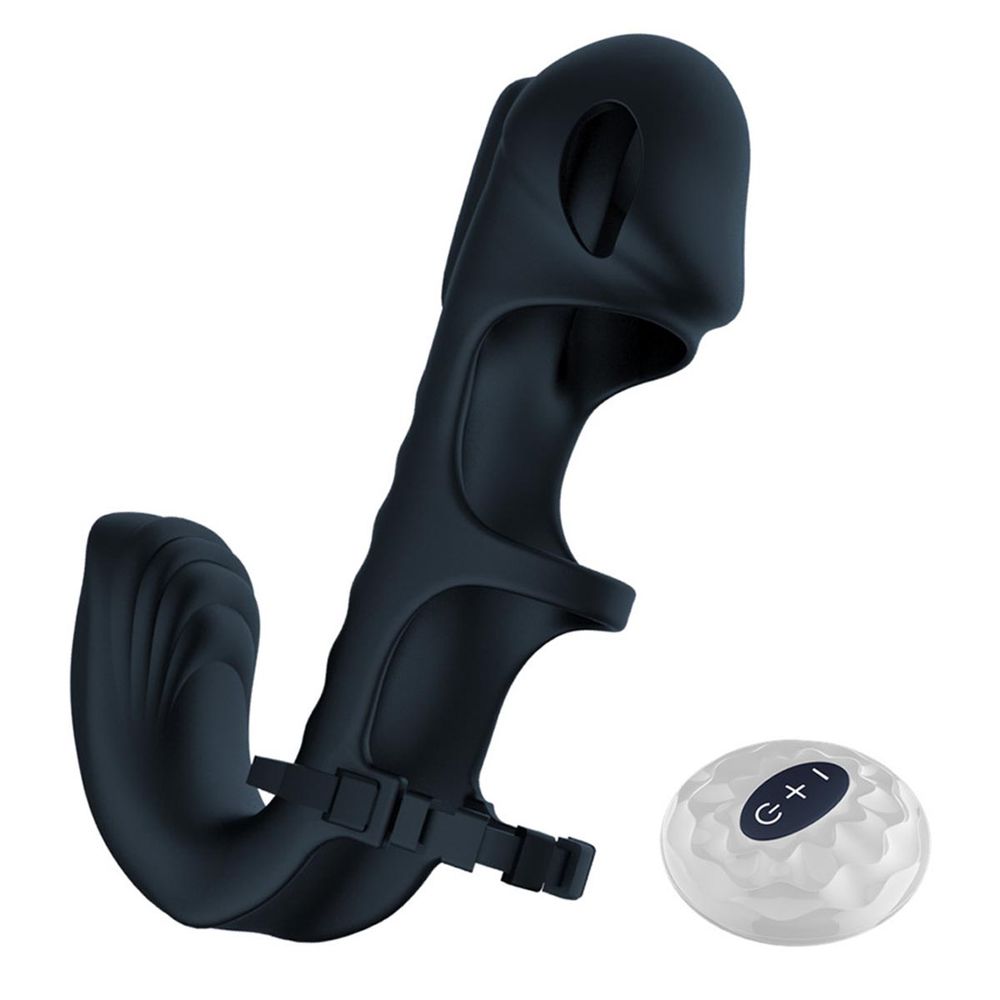 Capa Peniana com Estimulador de Clitóris e 2 Motores com 7 Vibrações