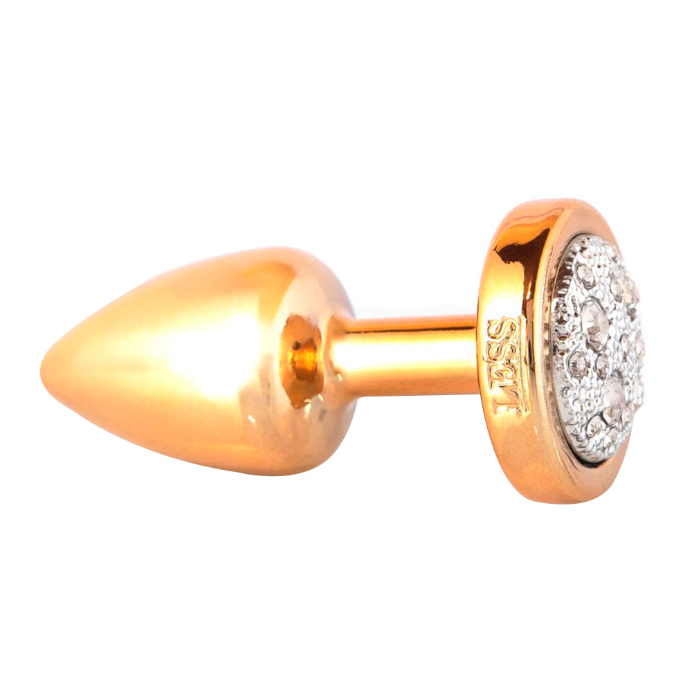 Plug Anal P Dourado Pedra Cravejada em Strass Linha Less 7,5x3,5 cm Hard Plug Anal P Dourado Pedra Cravejada em Strass Linha Less 7,5x3,5 cm Hard