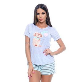 Short Doll Manga Curta Listrado em Meia Malha Victory