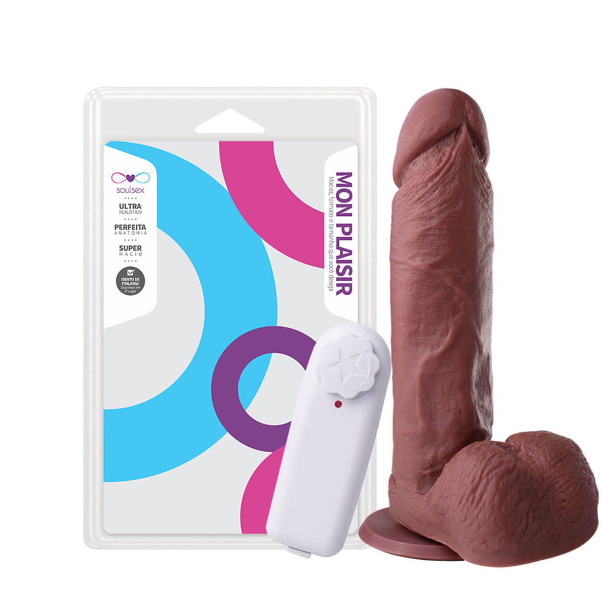 Mon Plaisir Prótese Maciça com Escroto e Vibrador Externo 19 X 4,5 cm Soulsex
