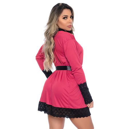 Robe Manga Longa Micrody com Detalhes Rendados Hot Love