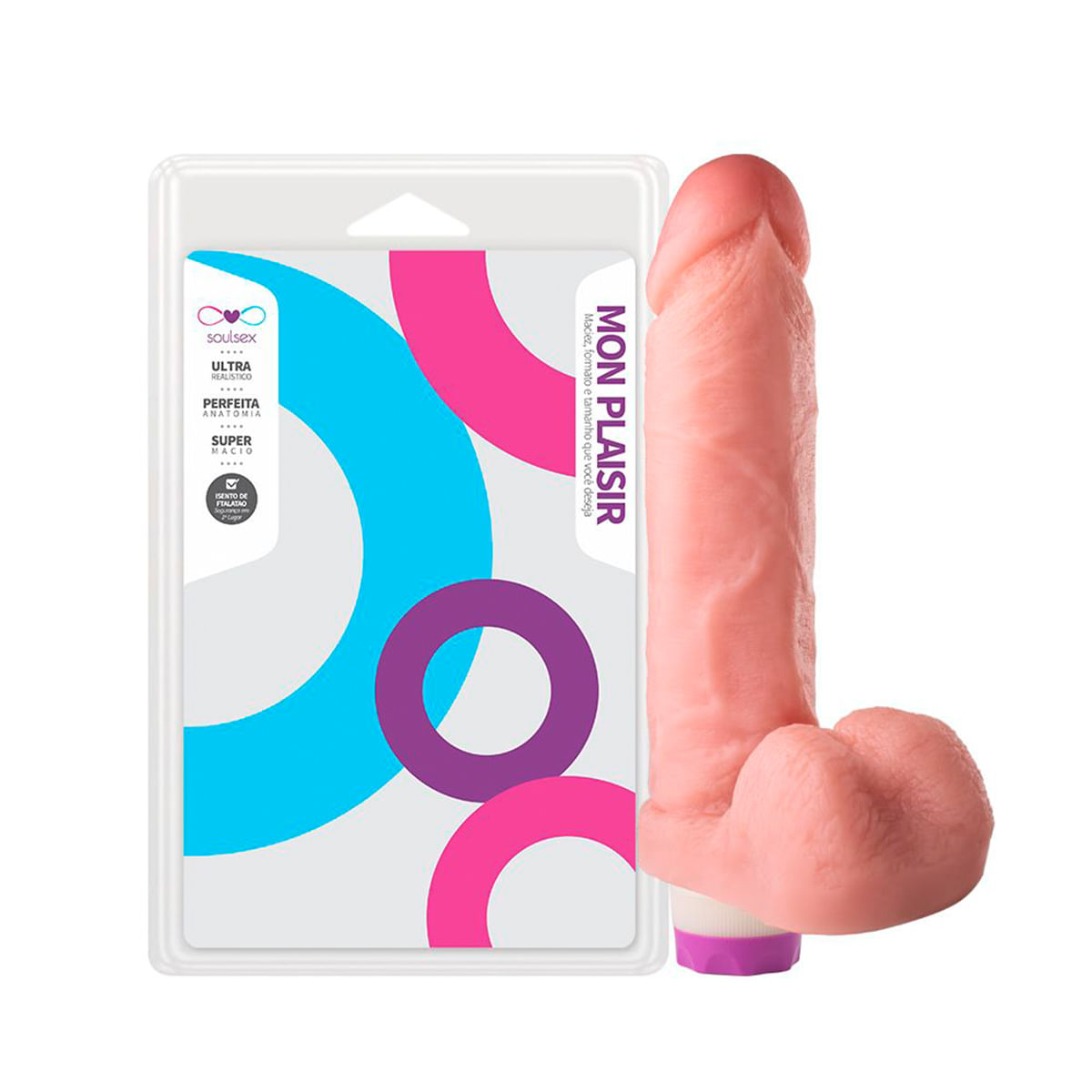 Mon Plaisir Prótese Realística Maciça com Escroto e Vibração Interna  20 X 4,5 cm Soulsex