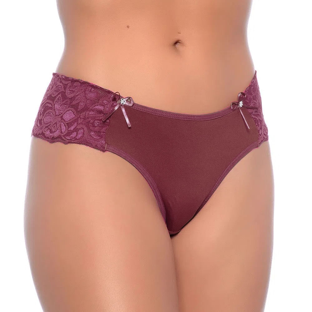 Calcinha Lisa com Renda Lateral e Fio Duplo Rexton