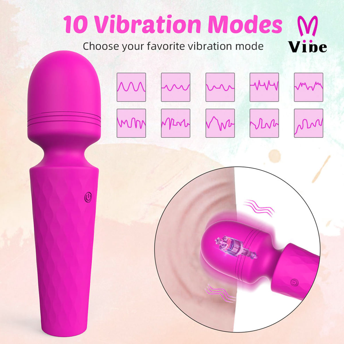 Viibe Mini Vibrador Varinha Mágica Potente com 10 Níveis de Vibração Vip Mix