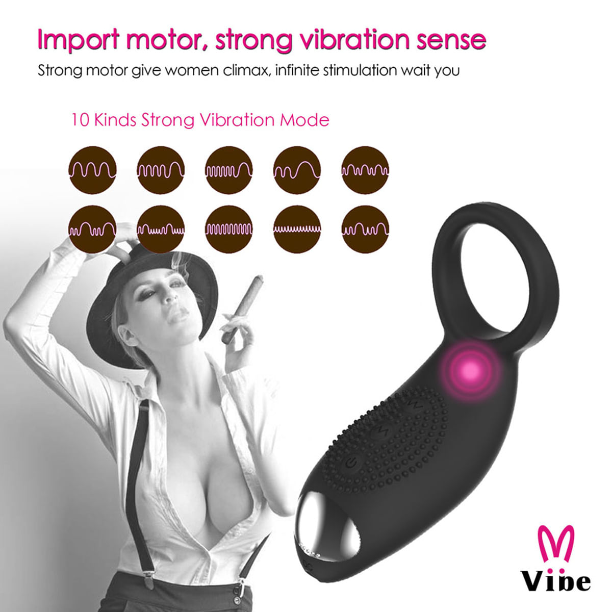 Vibe Anel Peniano e Plug Anal com Inclinação para Estimulação com 10 Modos de Vibração Vip Mix