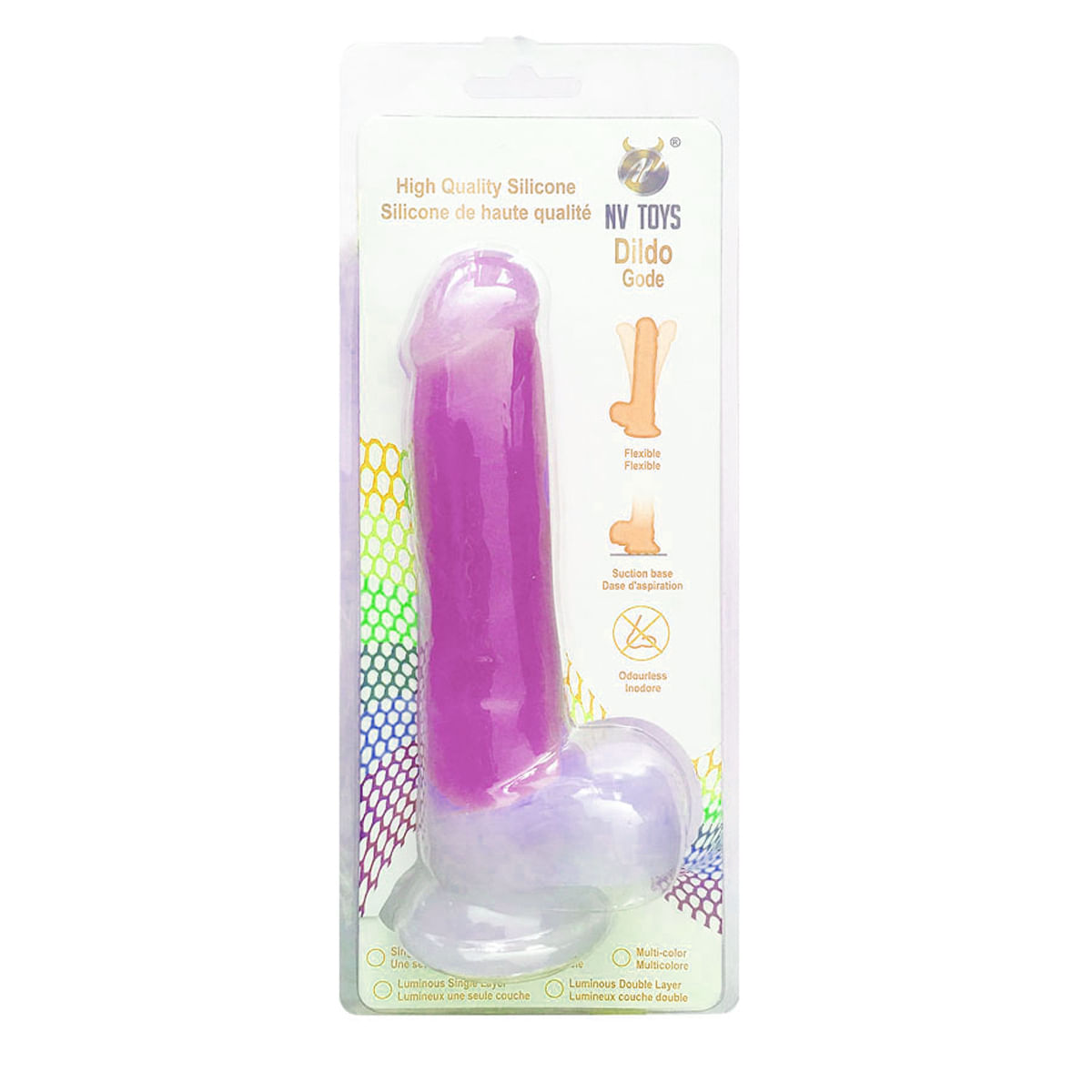 NV Toys Dildo Gode Prótese Realística Fluorescente com Glande Saltada e Ventosa Vip Mix