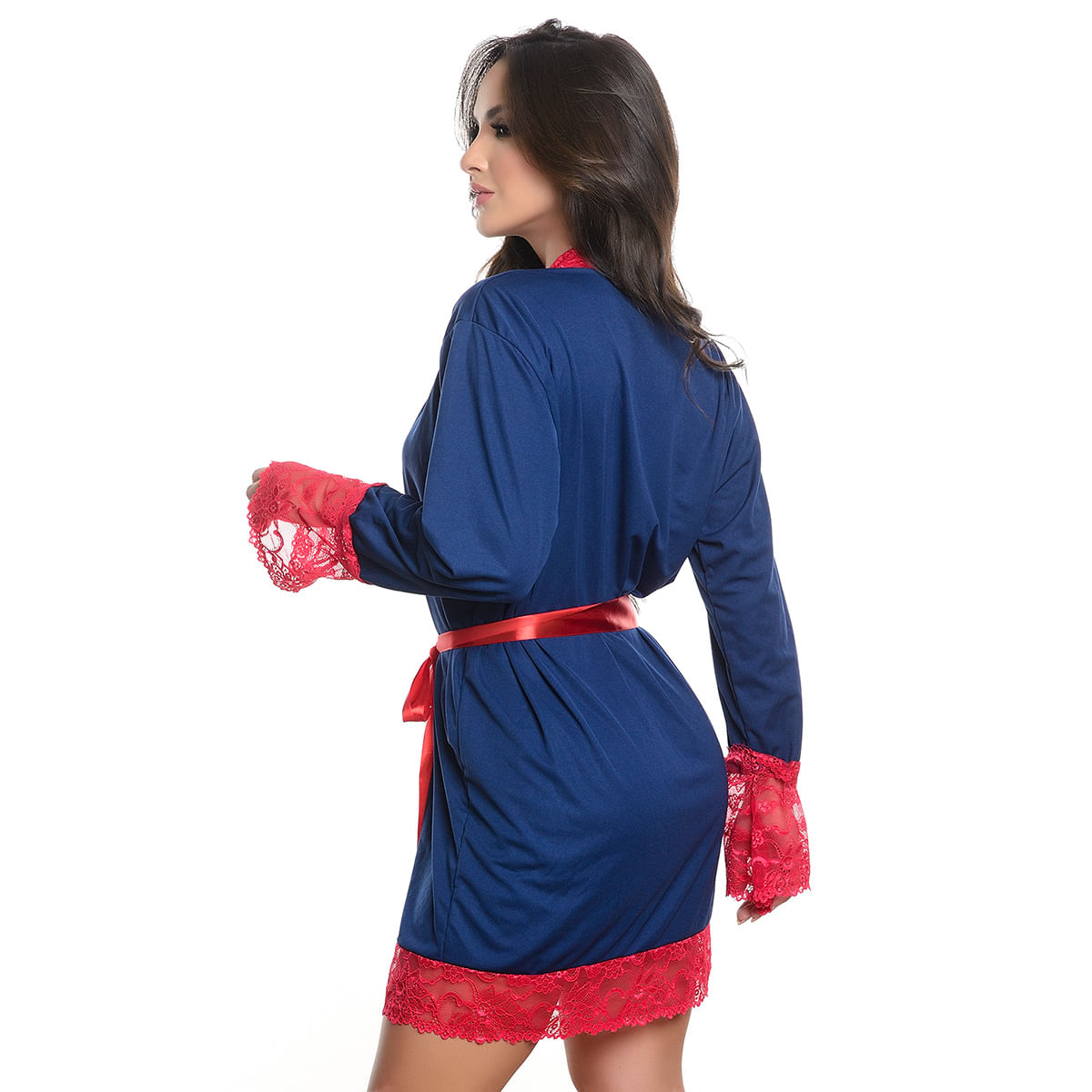 Robe Manga Longa Micrody com Detalhes Rendados Hot Love