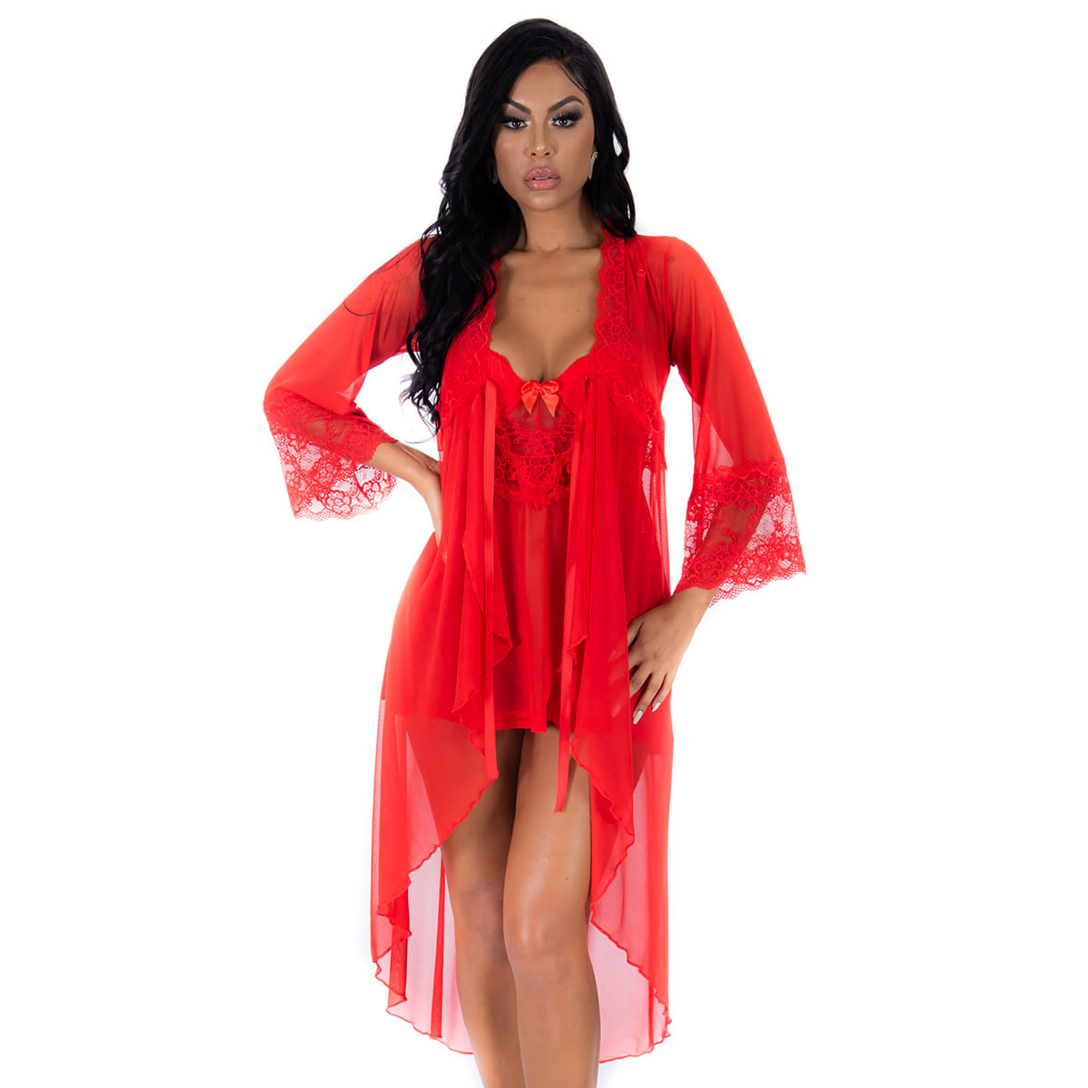 Robe Valentina com Detalhes em Renda e Fita Cetim Pimenta Sexy Robe Valentina com Detalhes em Renda e Fita Cetim Pimenta Sexy