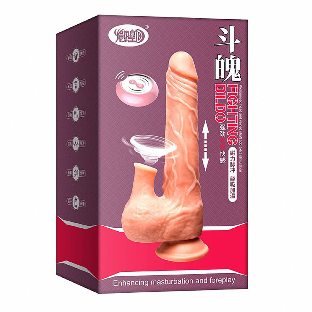 Fighting Dildo Prótese Realística de Pulsação e Sucção com Escroto e Movimentos de Vai e Vem Sexy Im