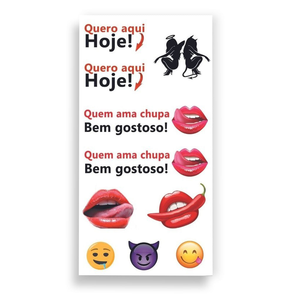 Cartela de Tatuagem Adesiva Temporária Quero Aqui Hoje 19 x 9 cm Luvi Cartela de Tatuagem Adesiva Temporária Quero Aqui Hoje 19 x 9 cm Luvi