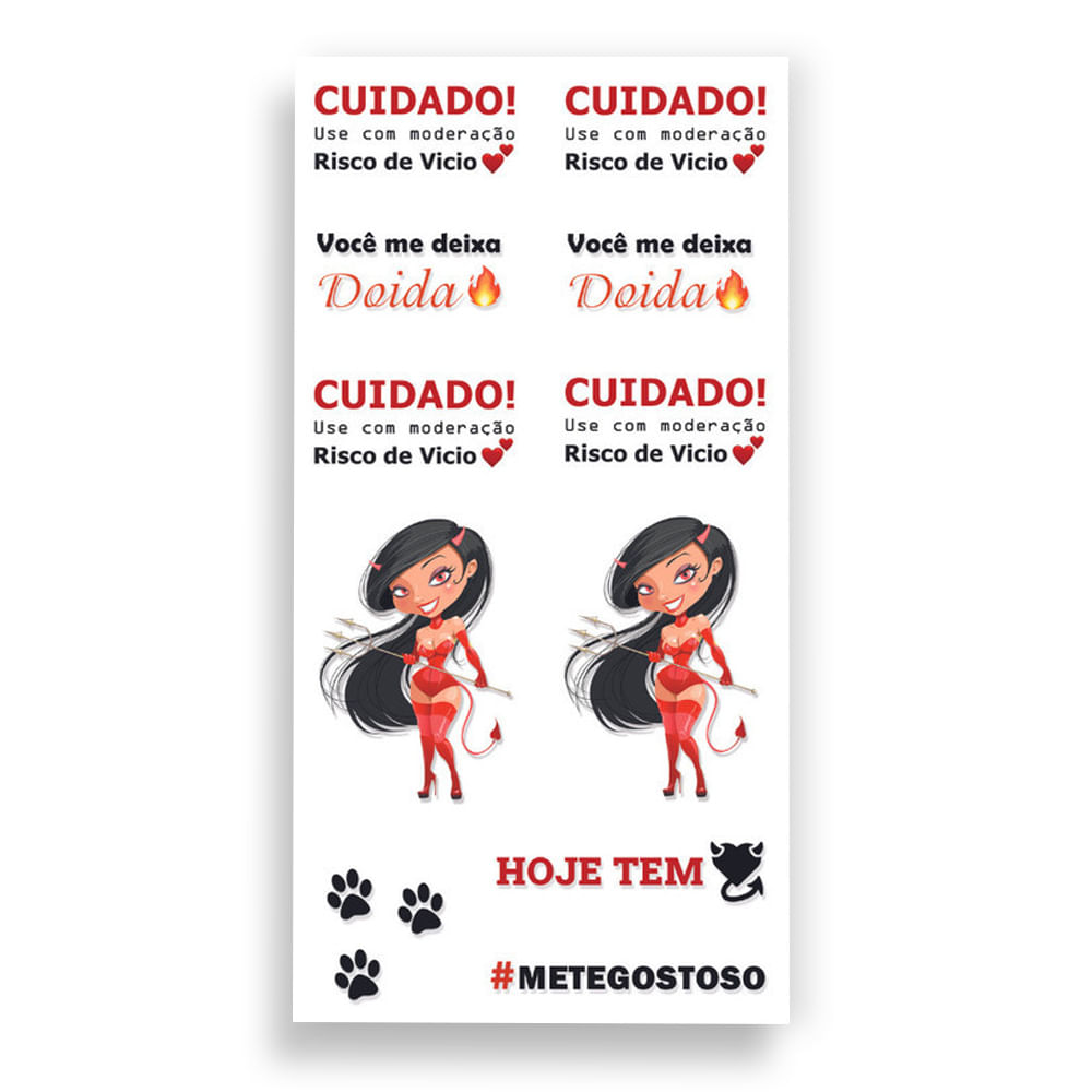 Cartela de Tatuagem Adesiva Temporária Cuidado! Use com Moderação Risco de Vício 19 x 9 cm Luvi Cartela de Tatuagem Adesiva Temporária Cuidado! Use com Moderação Risco de Vício 19 x 9 cm Luvi