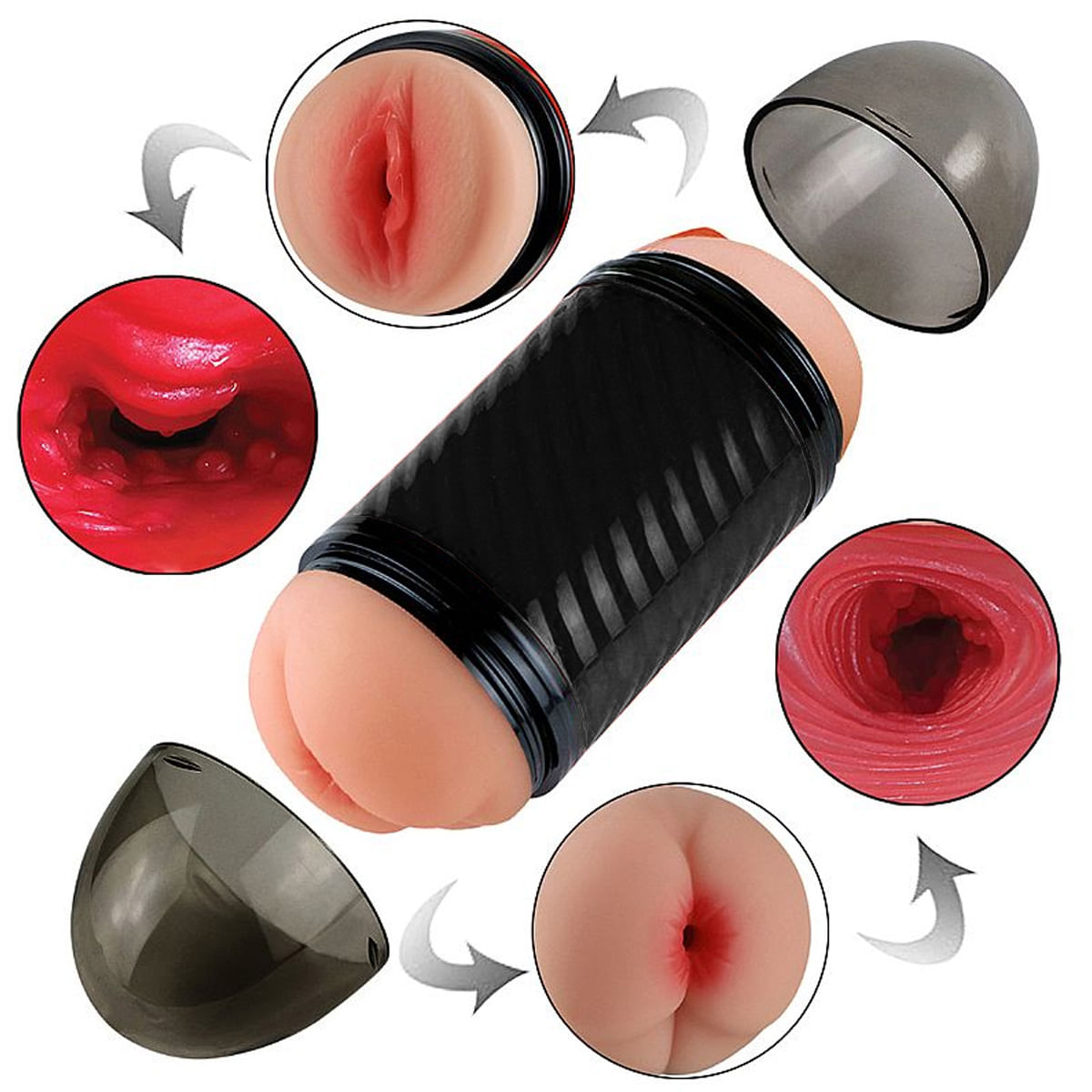 Double Pump Masturbador em Formato de Vagina e ÂNUS em CyberSkin 19x7 cm Miss Collection