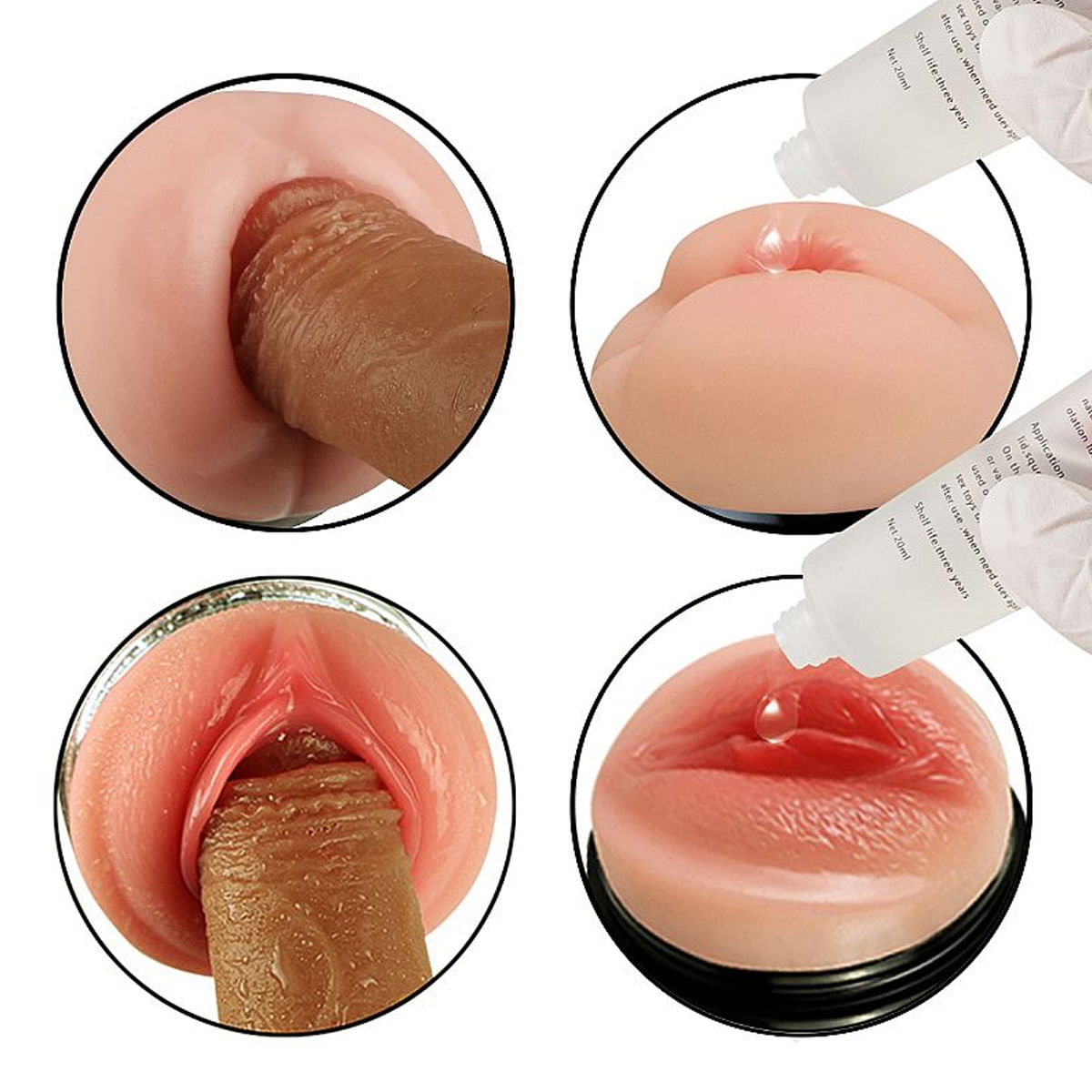 Double Pump Masturbador em Formato de Vagina e ÂNUS em CyberSkin 19x7 cm Miss Collection