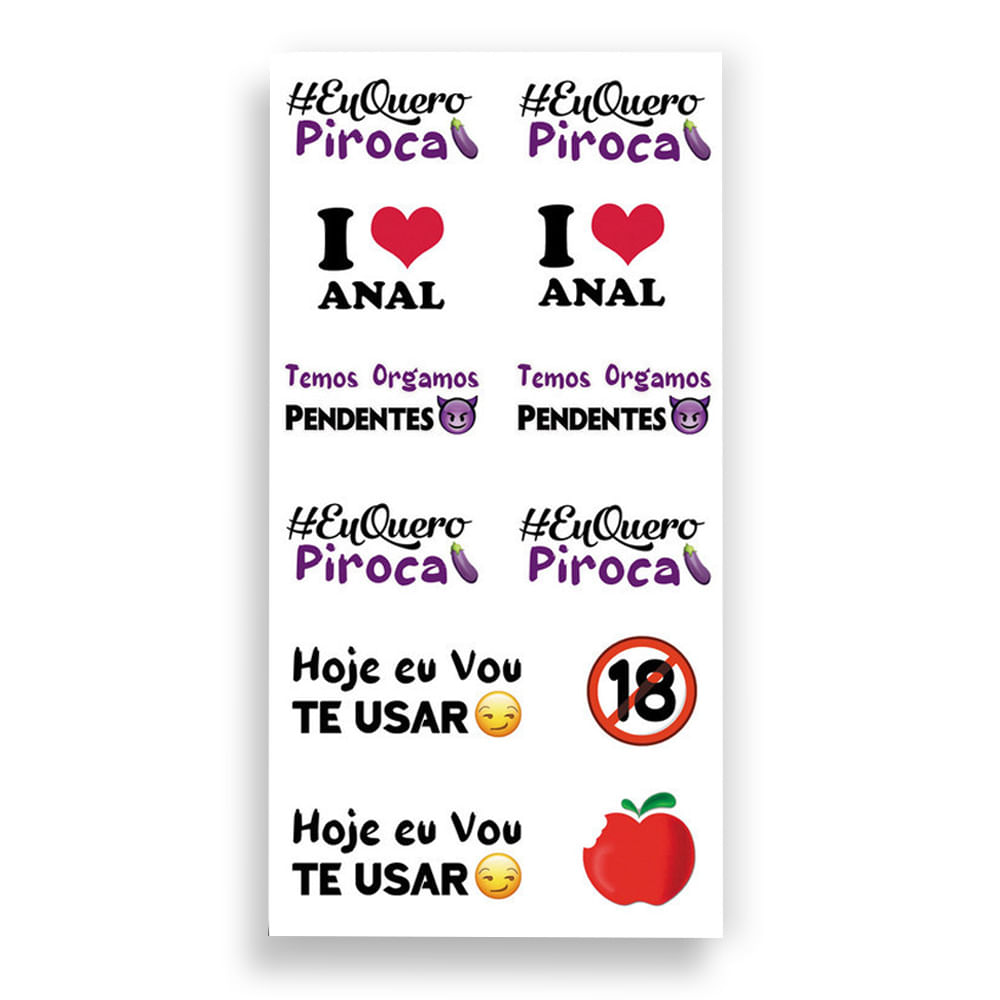 Cartela de Tatuagem Adesiva Temporária Eu Quero Piroca 19 x 9 cm Luvi Cartela de Tatuagem Adesiva Temporária Eu Quero Piroca 19 x 9 cm Luvi