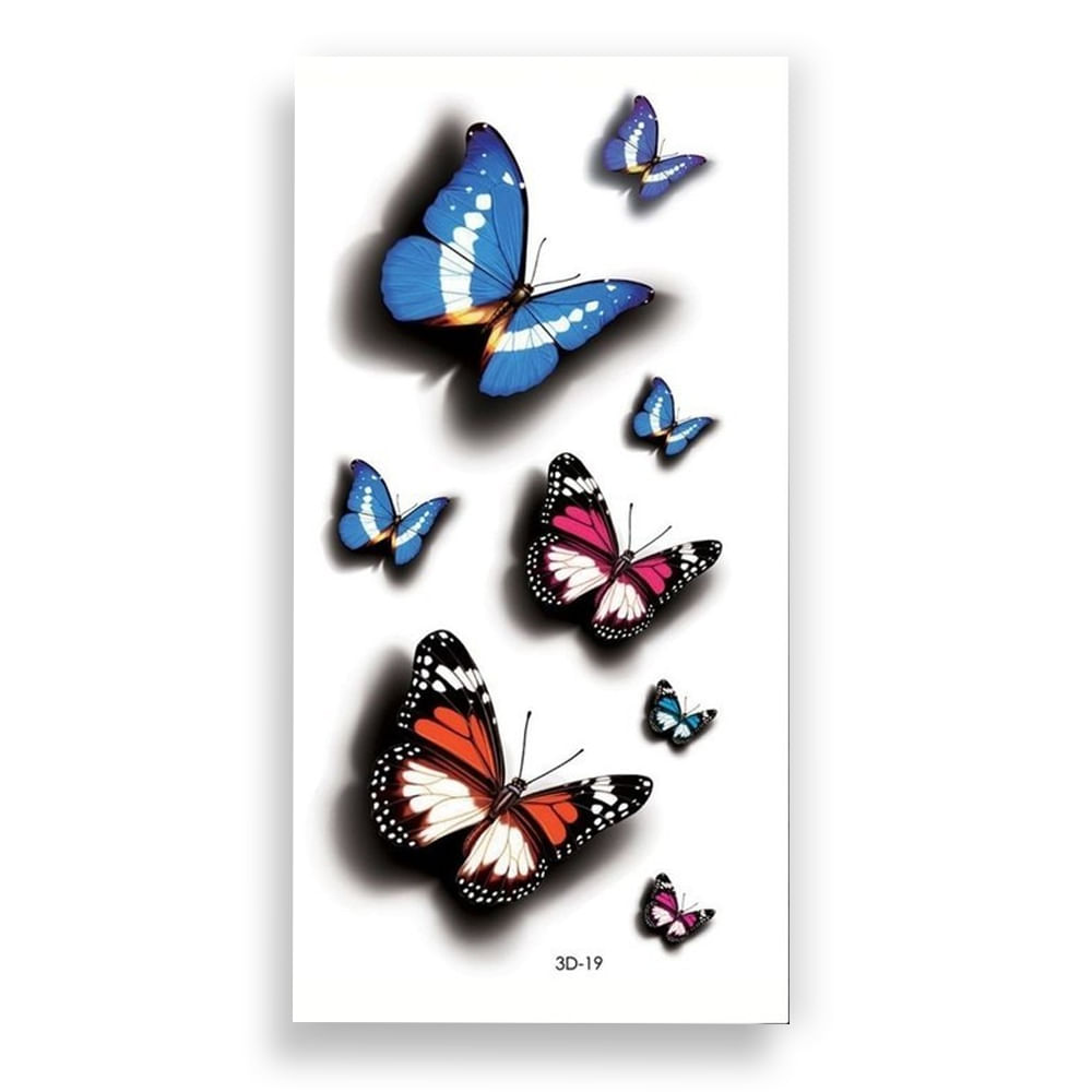 Cartela de Tatuagem Adesiva Temporária 3D Borboletas e Flores Luvi