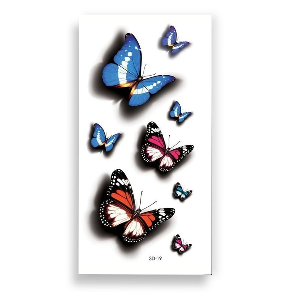 Cartela de Tatuagem Adesiva Temporária 3D Borboletas e Flores Luvi Cartela de Tatuagem Adesiva Temporária 3D Borboletas e Flores Luvi