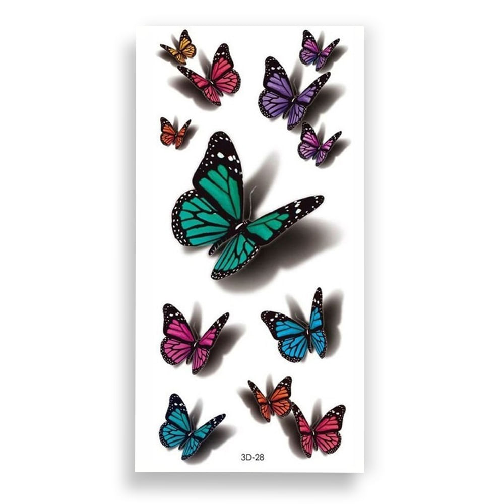 Cartela de Tatuagem Temporária 3D Borboletas 19 x 9 cm Luvi