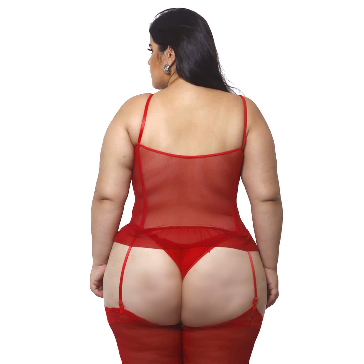 Espartilho Plus Size com Detalhes em Cetim e Renda com Zíper Frontal Macler