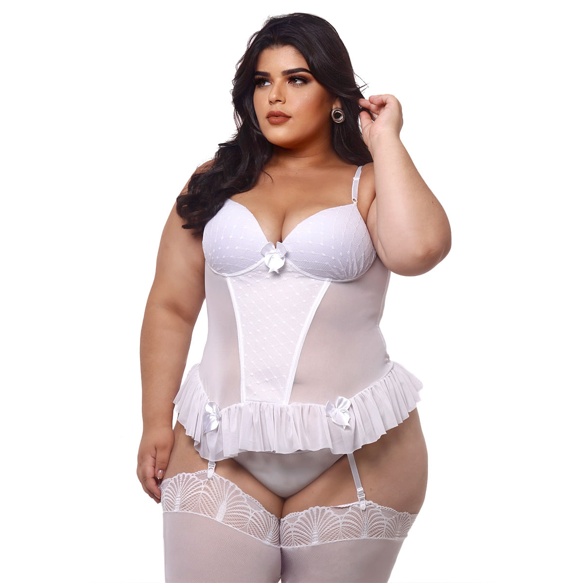 Espartilho Plus Size em Tule com Detalhes de Lacinhos Macler