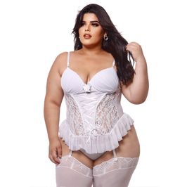 Espartilho Plus Size em Renda e Tule com Amarração e Lacinhos em Cetim Macler
