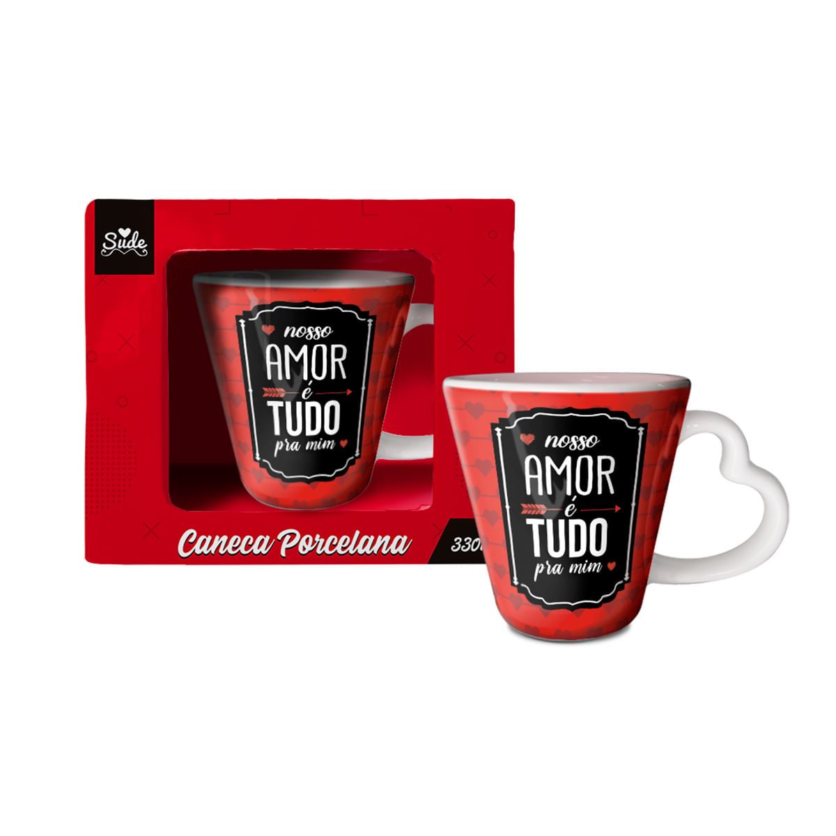 Caneca Coração em Porcelana Nosso Amor É Tudo Para Mim 330ml Sude Presentes