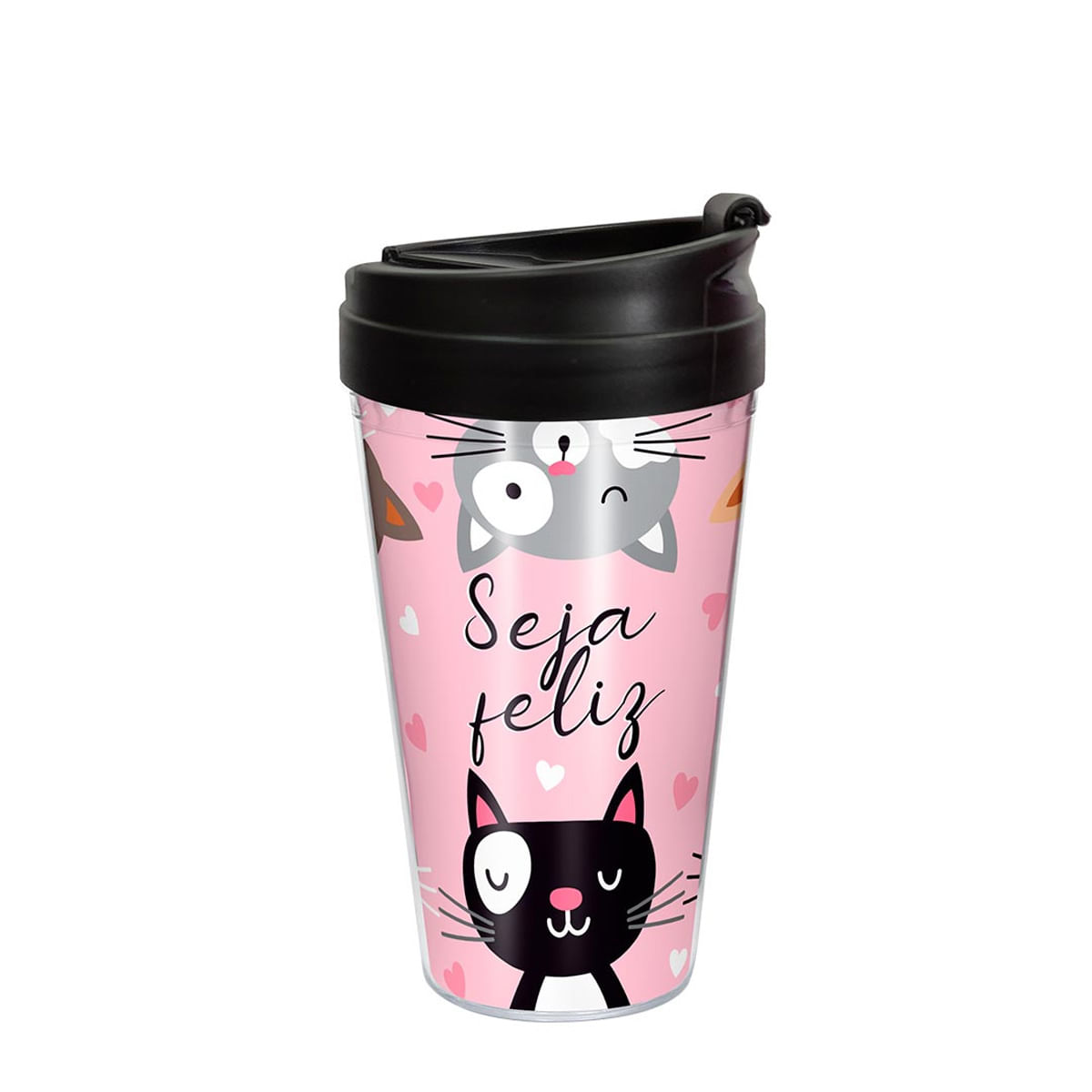 Seja Feliz Gatinhos Copo de Viagem 450ml Sude Presentes Seja Feliz Gatinhos Copo de Viagem 450ml Sude Presentes