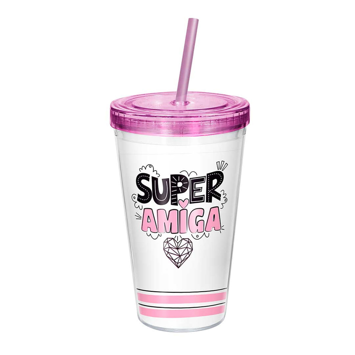 Copo Canudo Super Amiga 450ml Sude Presentes Copo Canudo Super Amiga 450ml Sude Presentes
