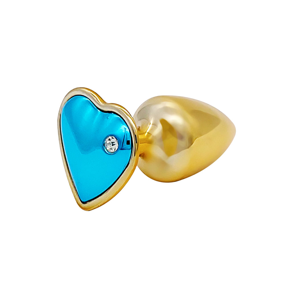 Plug Anal Coração Dourado com Pedra Colorida e Strass Hard Plug Anal Coração Dourado com Pedra Colorida e Strass Hard