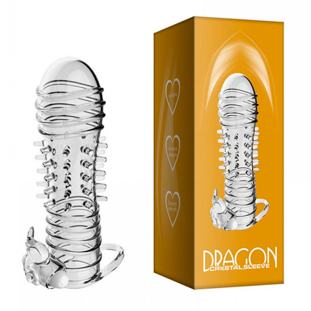 Dragon Crystal Sleeve Capa Peniana Vibratória com Coelho Estimulador Clitoriano Vip Mix