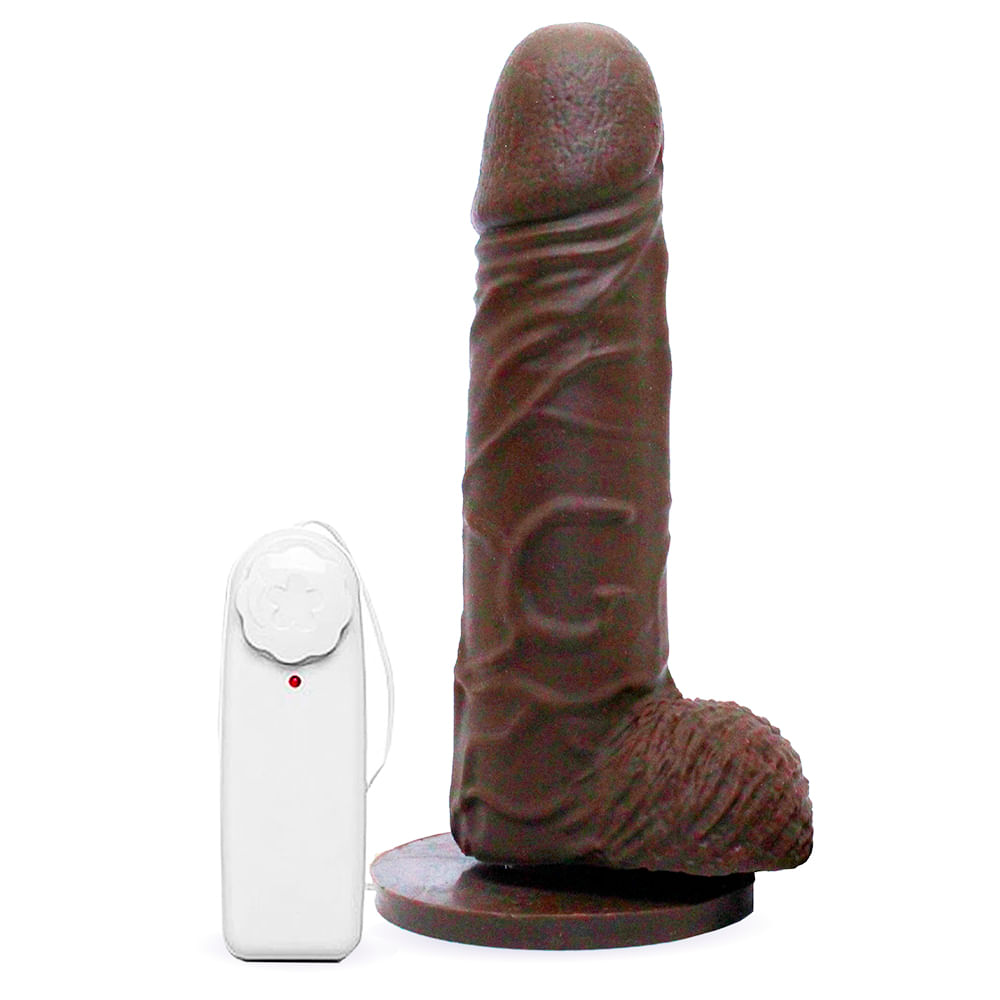 Prótese Realística com Vibro Ventosa e Escroto 16,5x4 cm Garji Prótese Realística com Vibro Ventosa e Escroto 16,5x4 cm Garji