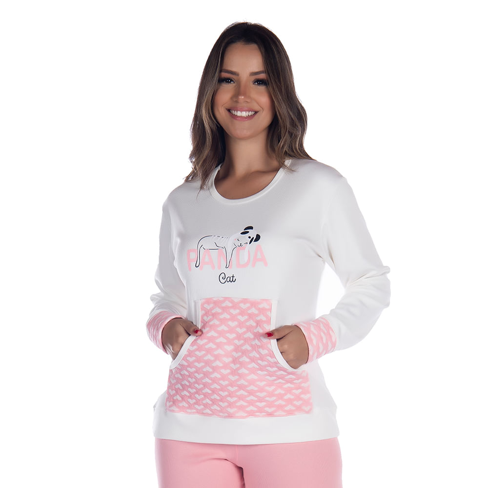 Pijama Kanguru Feminino Manga Longa e Calça Coleção Inverno Victory