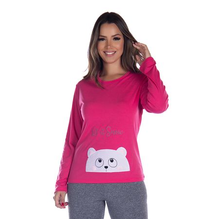 Pijama Suede Bordado Feminino com Manga Longa e Calça Coleção Inverno Victory