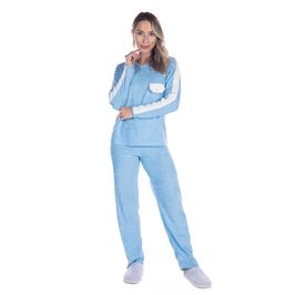 Pijama Plush Matelassê Feminino com Manga Longa e Calça Coleção Inverno Victory