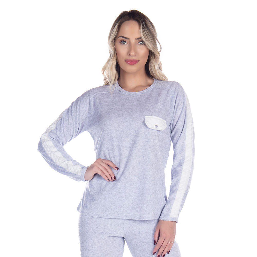 Pijama Plush Matelassê Feminino com Manga Longa e Calça Coleção Inverno Victory