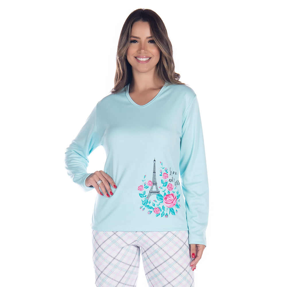 Pijama Sweet Canelado Feminino com Manga Longa e Calça Coleção Inverno Victory