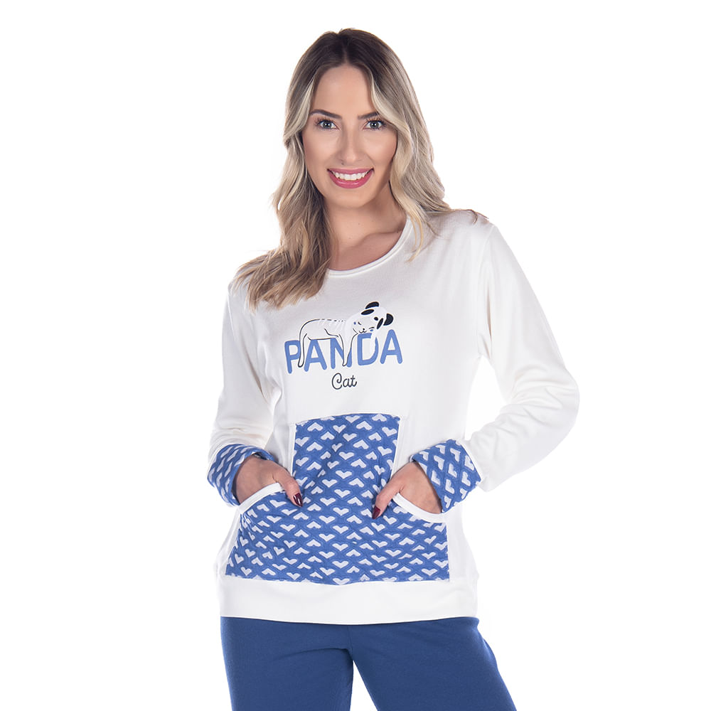 Pijama Kanguru Feminino Manga Longa e Calça Coleção Inverno Victory