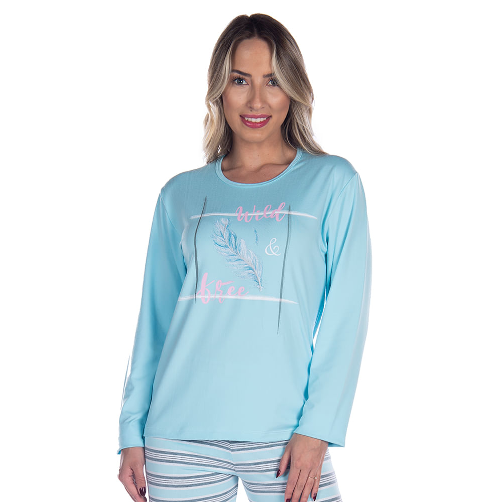 Pijama Suede Feminino Longo Listrado Victory